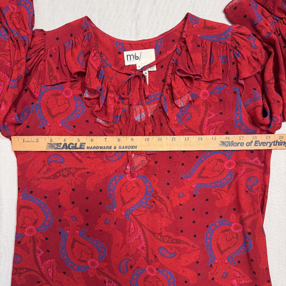 Ted Baker MiB Engels Red Ruffle Self Tie Crepe Paisley Print Blouse Size 1 Small - Picture 10 of 11